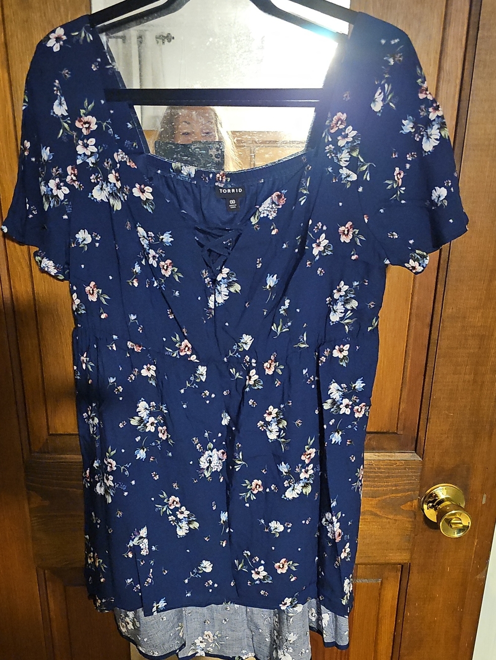 torrid Navy Floral Lace-Up Peplum Tunic